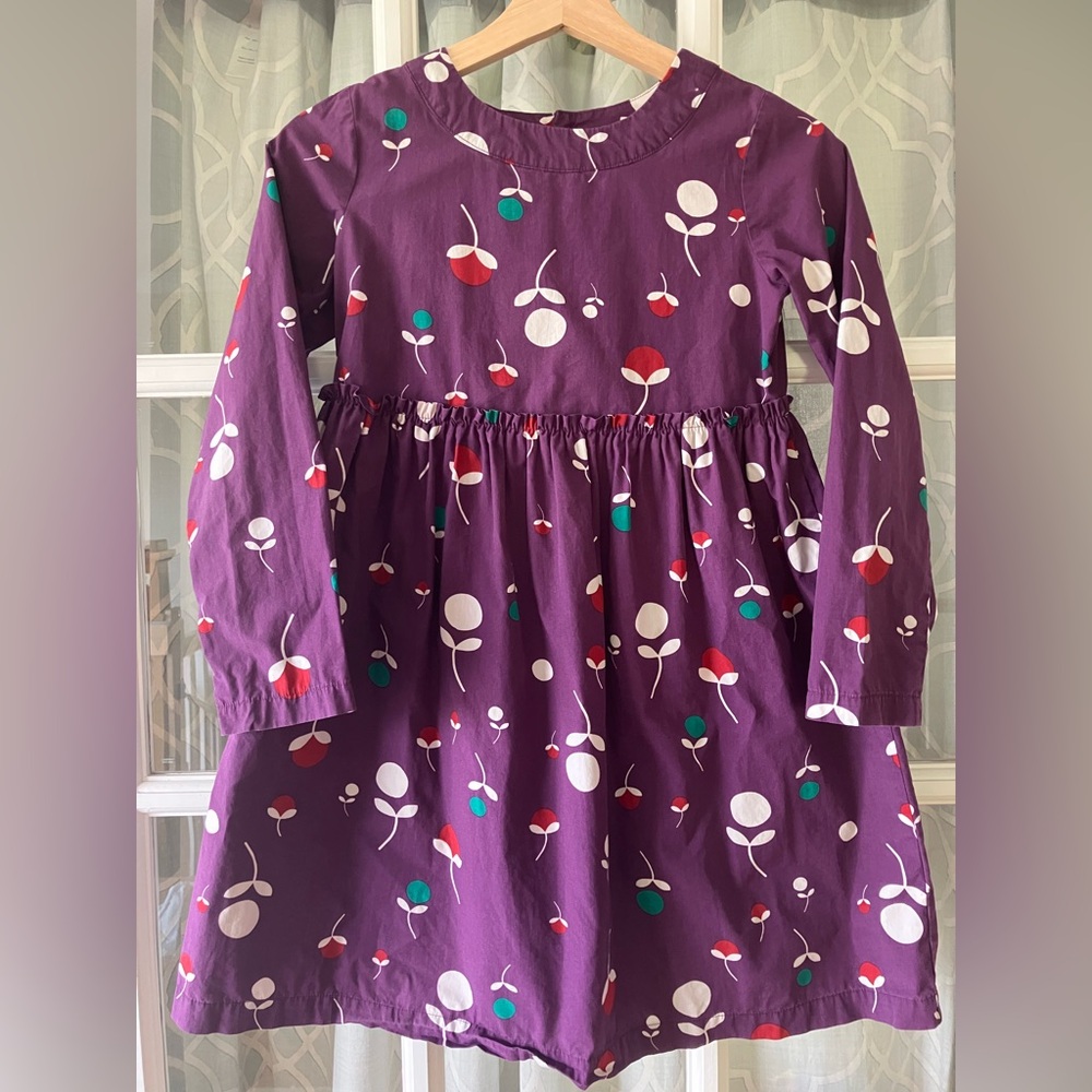 Hanna Andersson size 10 Euro size 140 Purple Floral Long Sleeve Dress EUC